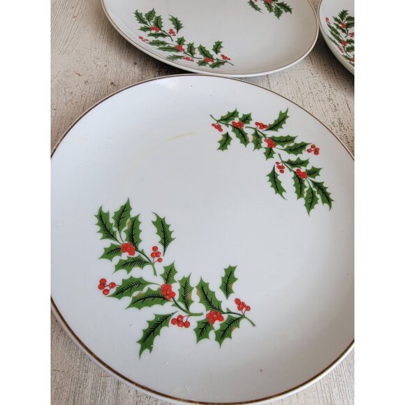 Vintage holiday leaf mistletoe white Japan plate set‎ xmas - Picture 3 of 10